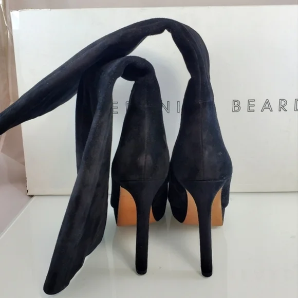 NWT$695 Veronica Beard Suede Dali Knee High Stiletto Heeled Boots in Black Sz 9 - Picture 11 of 16